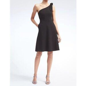 Banana Republic Womens Party One-Shoulder Ponte Fit-and-Flare Dress Black SIZE 6